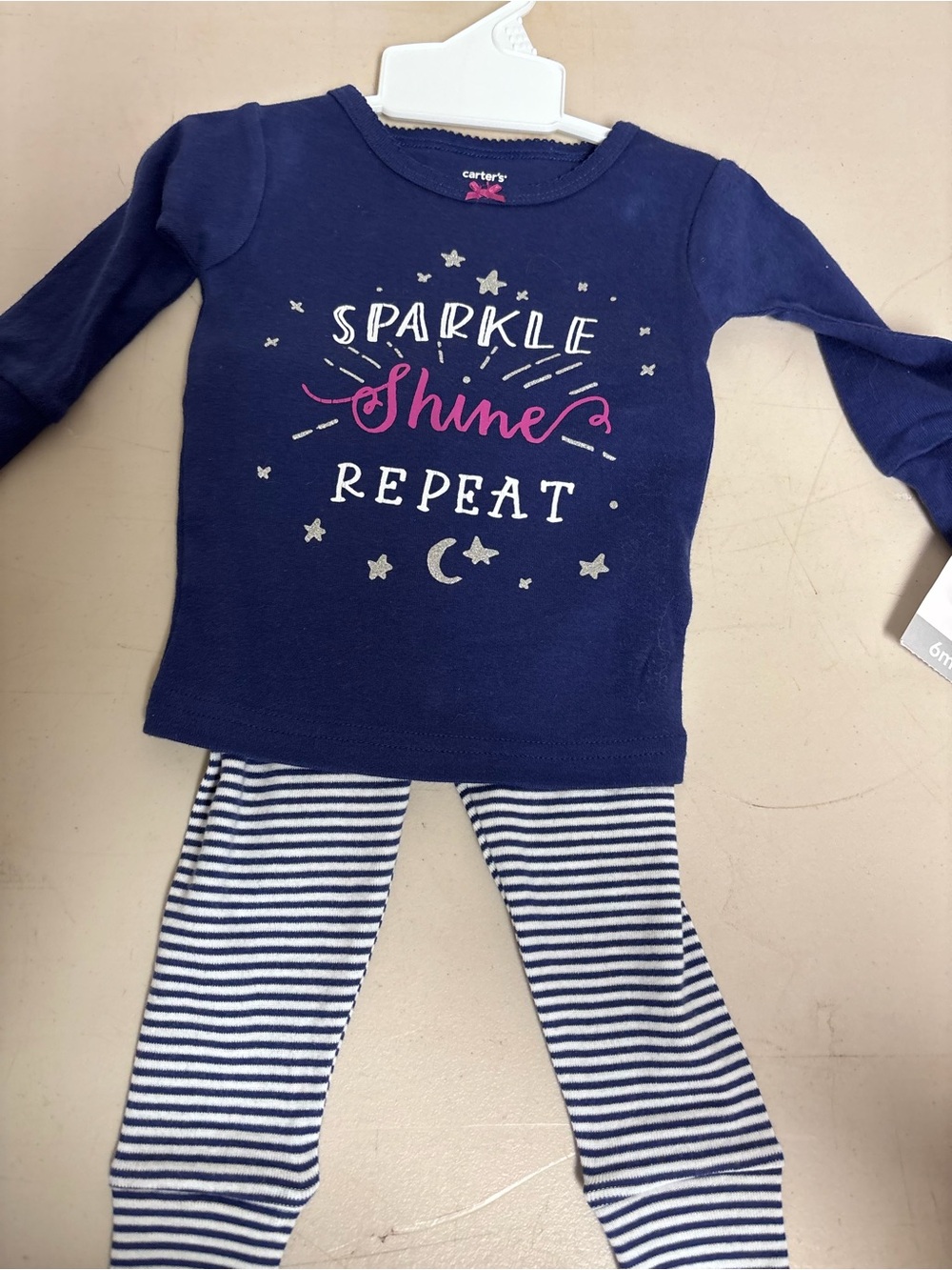 Carter's Navy Pajama Set with Pink Script and Silver Stars